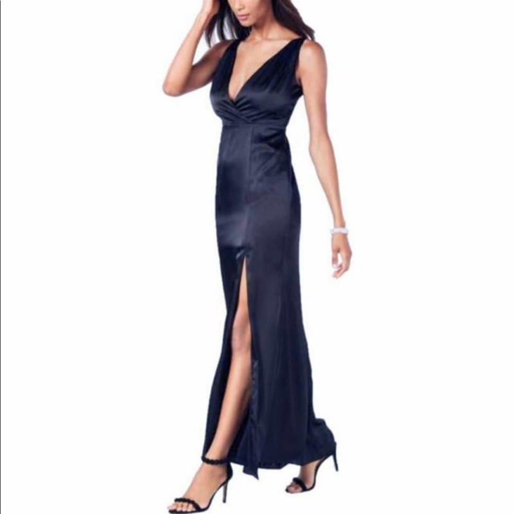 New Adrianna Papell Midnight Navy Navy Blue Hammered Satin Maxi Dress